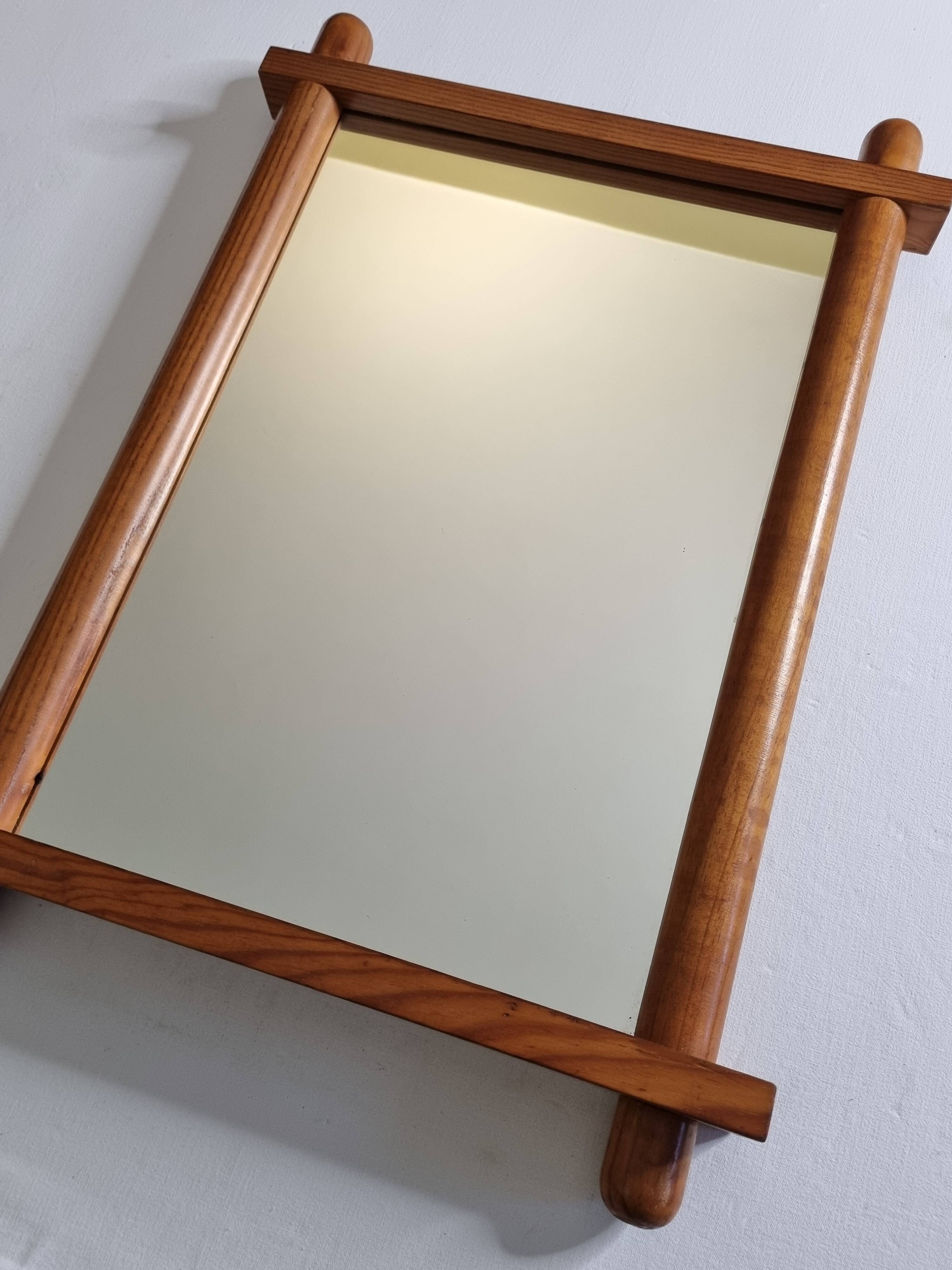 Miroir mural vintage en pin clair style « Les Arcs », 48 x 68 cm