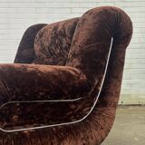 Fauteuil vintage italien en velours marron foncé
