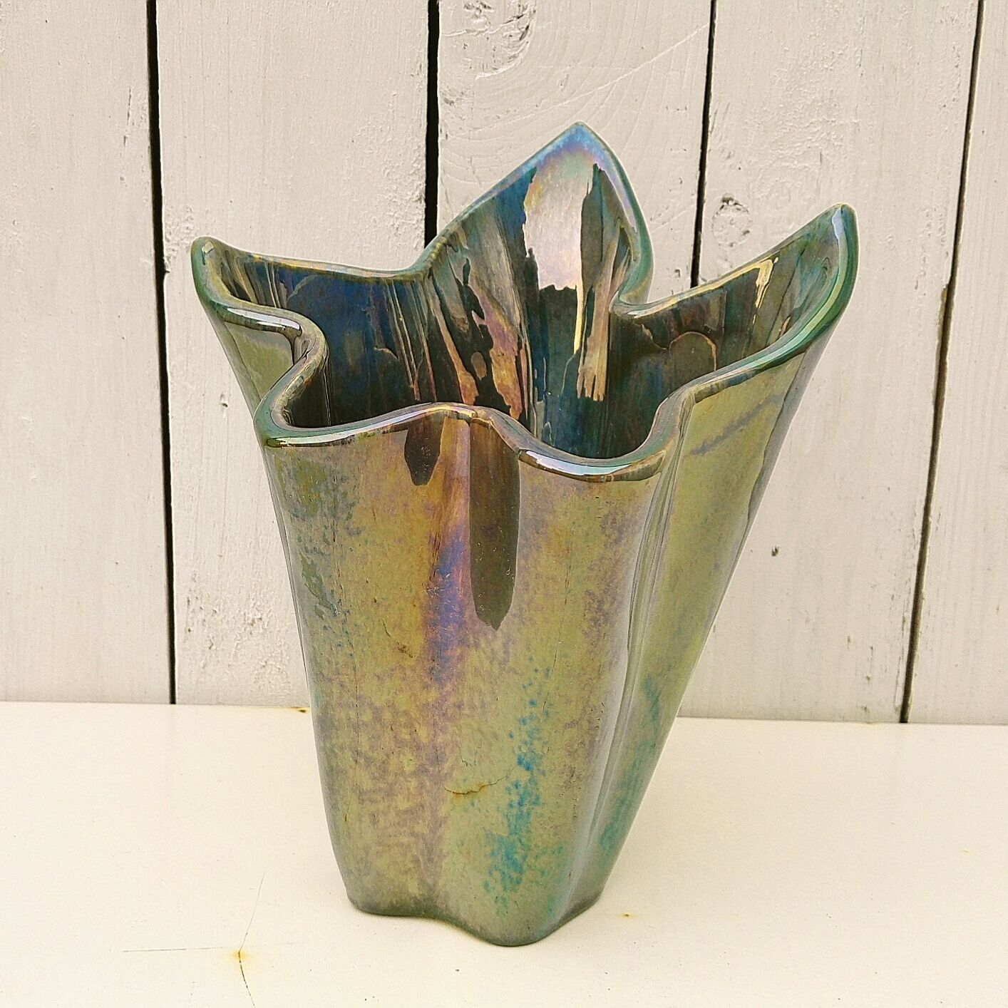 Iridescent ceramic vase Vichy enamels by A. Cytère