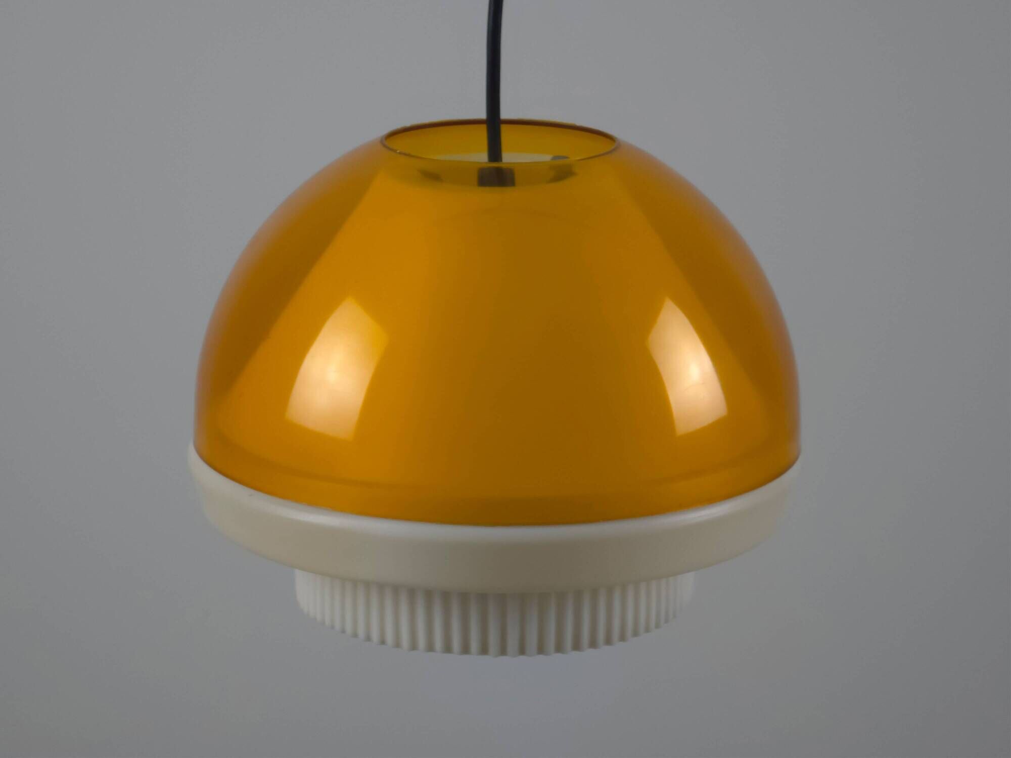 Vintage 1970s Philips Amber Acrylic & White Dome Mushroom UFO Pendant Lamp