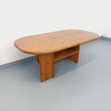 Vintage oval rectangular modernist coffee table in solid pine from the years.
