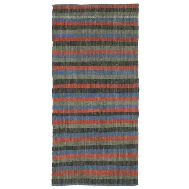 Vintage Turkish Hand-Knotted Wool Cotton Red Kilim Runner Rug 107x241