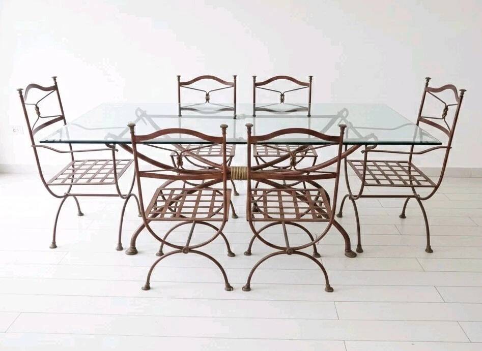 Vintage Provencal French Dining Table and 6 Chairs