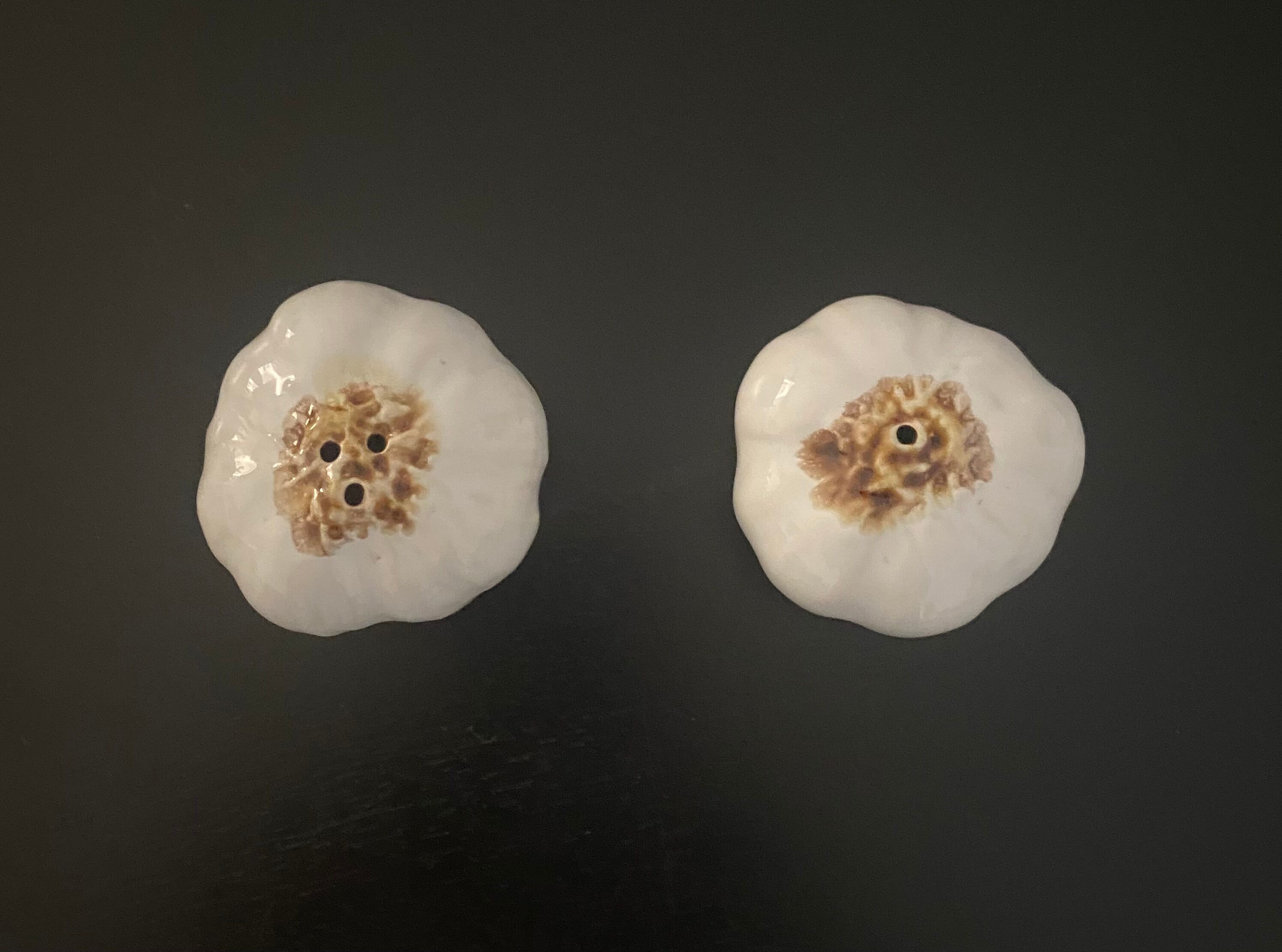 1 salt shaker and 1 pepper white garlic shape