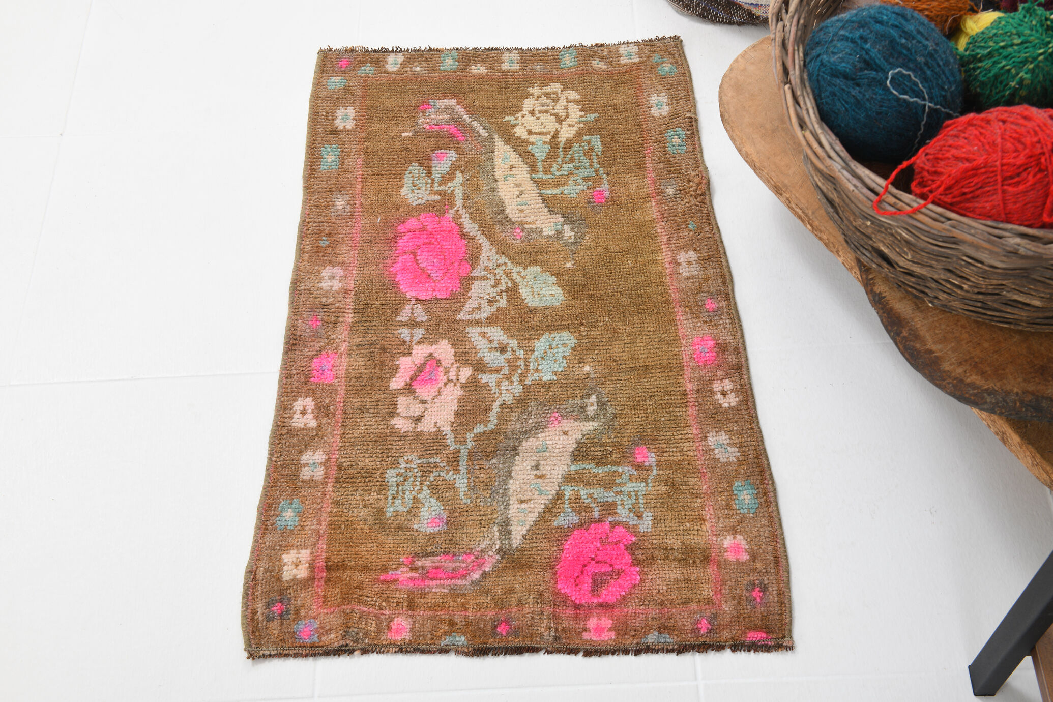 2x3 Brown and Pink Door Mat Rug, 88x56Cm FREE SHIPPING