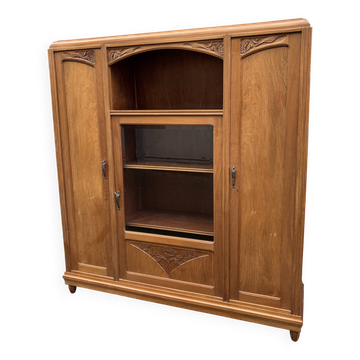 Vitrine bibliothèque Art déco française vintage 1930 Acajou