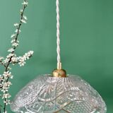 Suspension abat-jour vintage en verre travaillé - collection vaisselle -