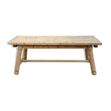 Table de ferme Georges Robert en bois massif brut, 1960, restaurée