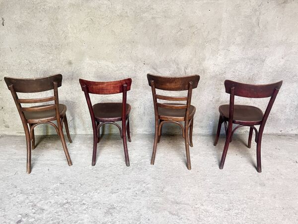 Série de 4 chaises bistrot fischel modèle crocodile 1930