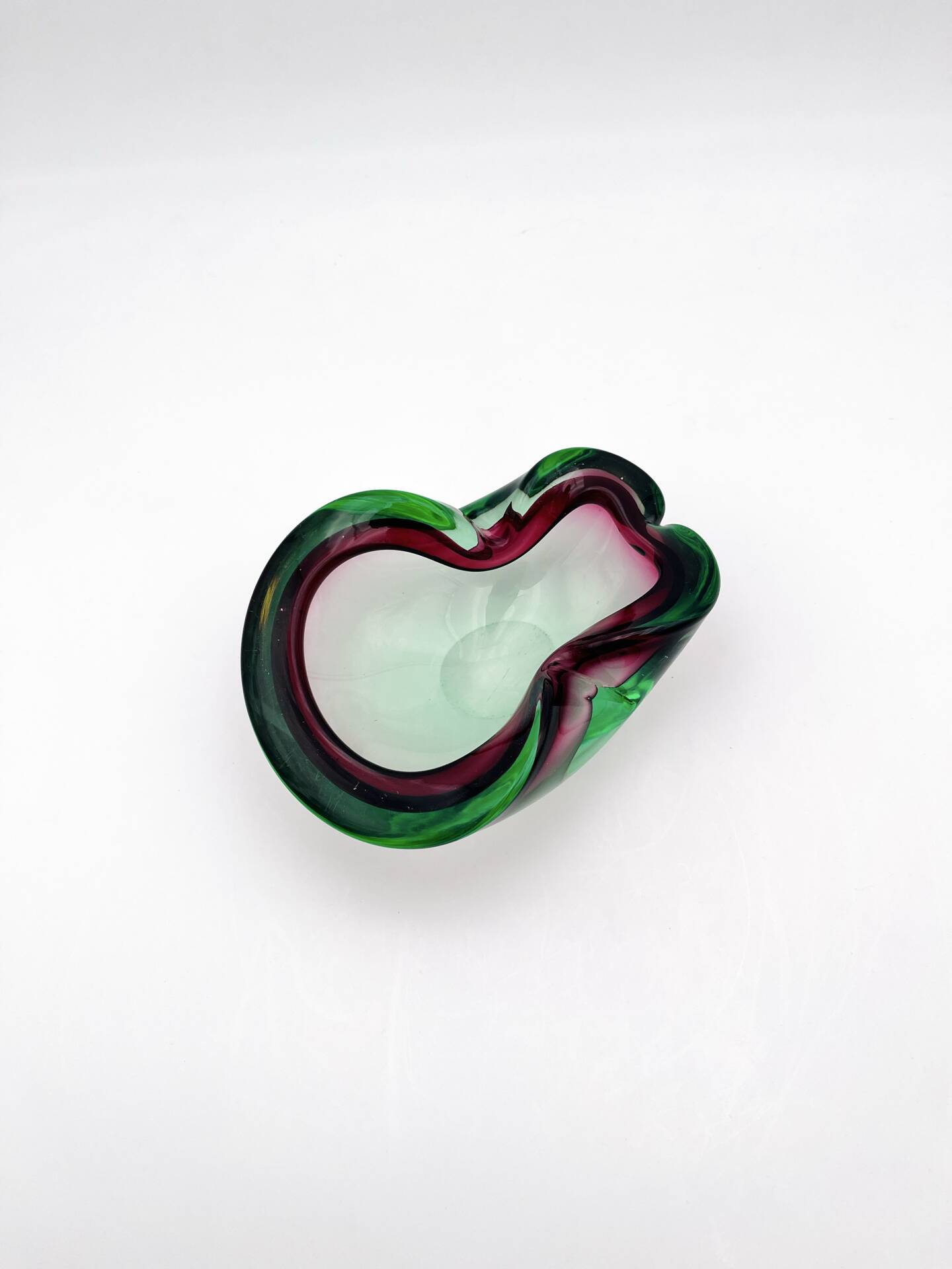 Flavio Poli Seguso Sommerso Green Magenta Ashtray 17.5cm 962g