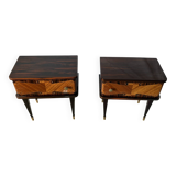 Pair of vintage bedside tables in marquetry wood – revisited Art Deco style