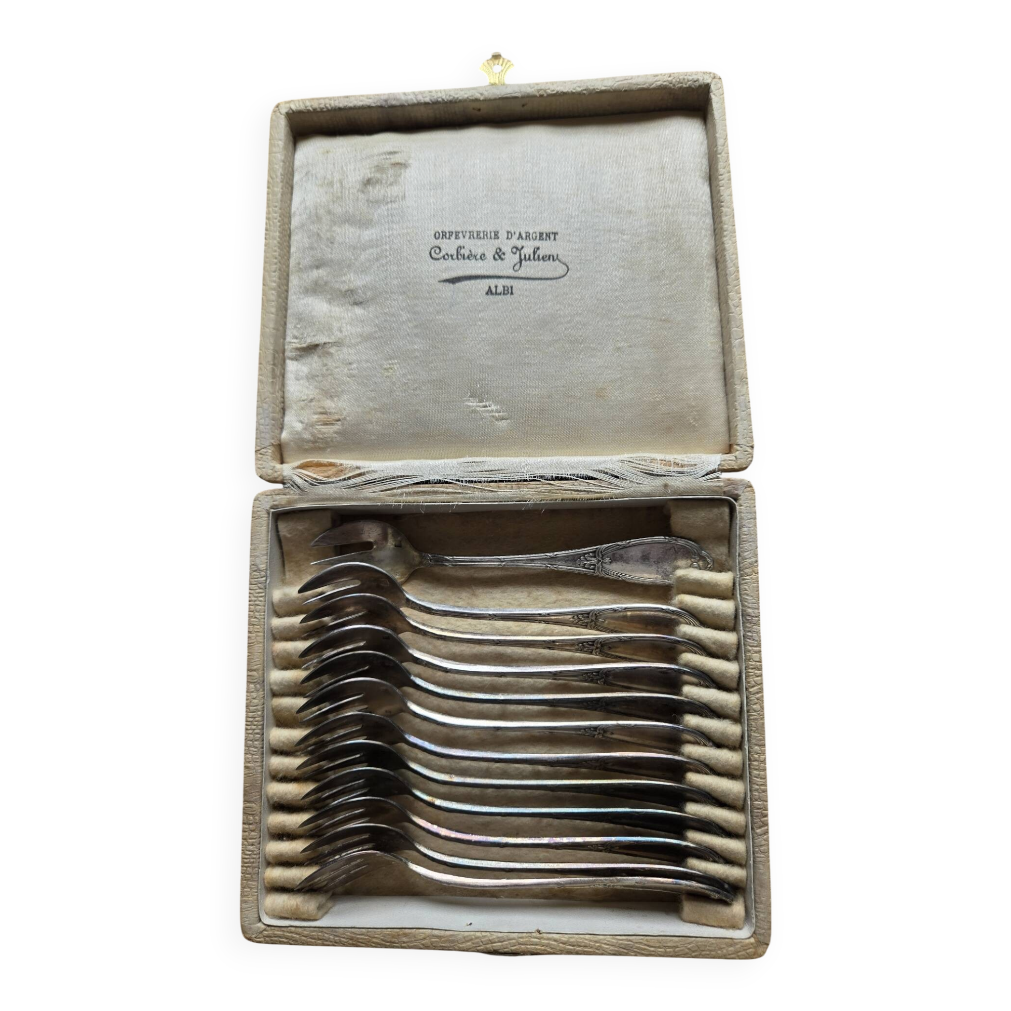 Set of 12 Art Nouveau cake/dessert forks - Silver-plated metal