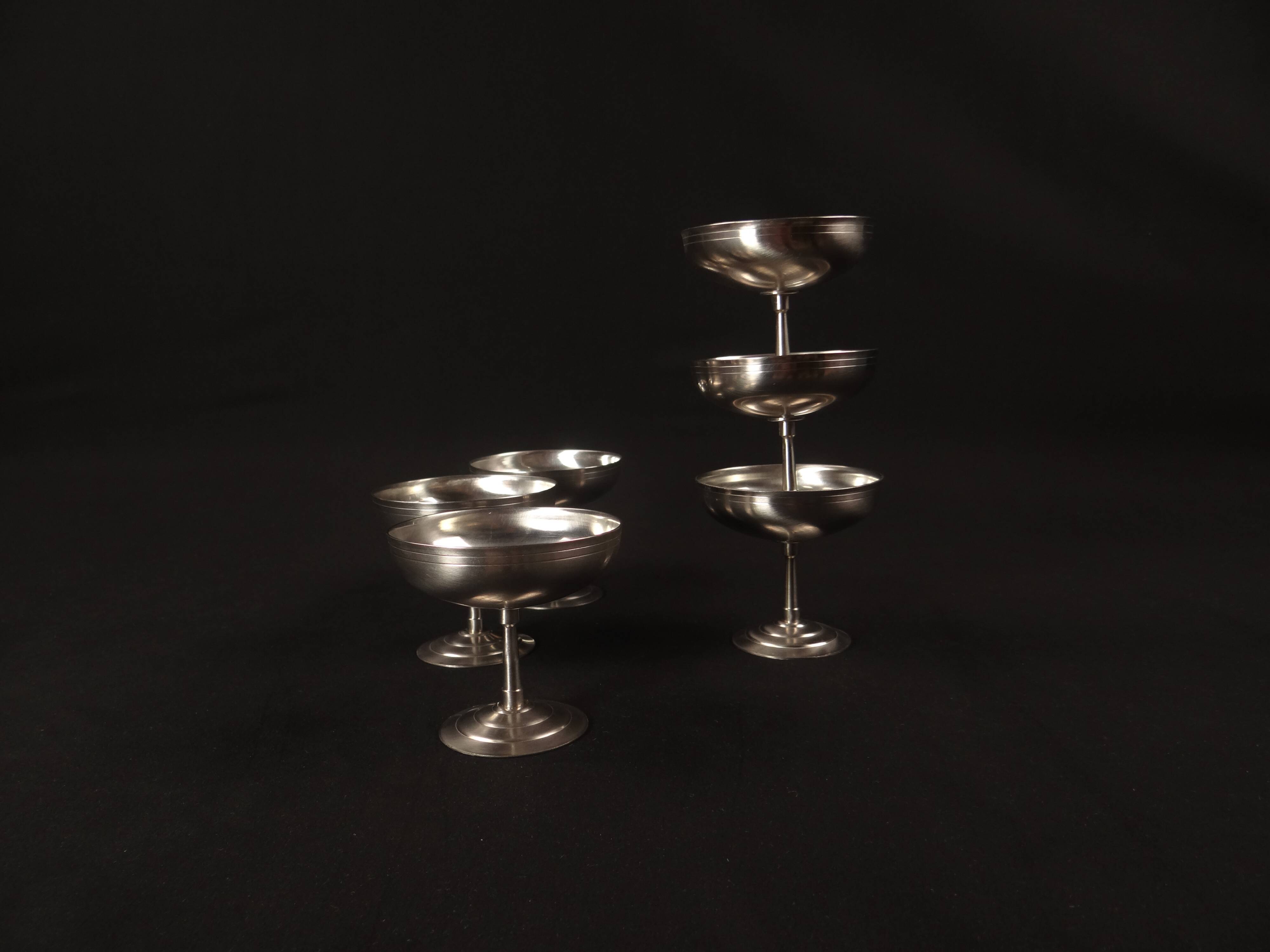 6 stainless steel ice cream cups on foot Létang Rémy stainless steel Made in France