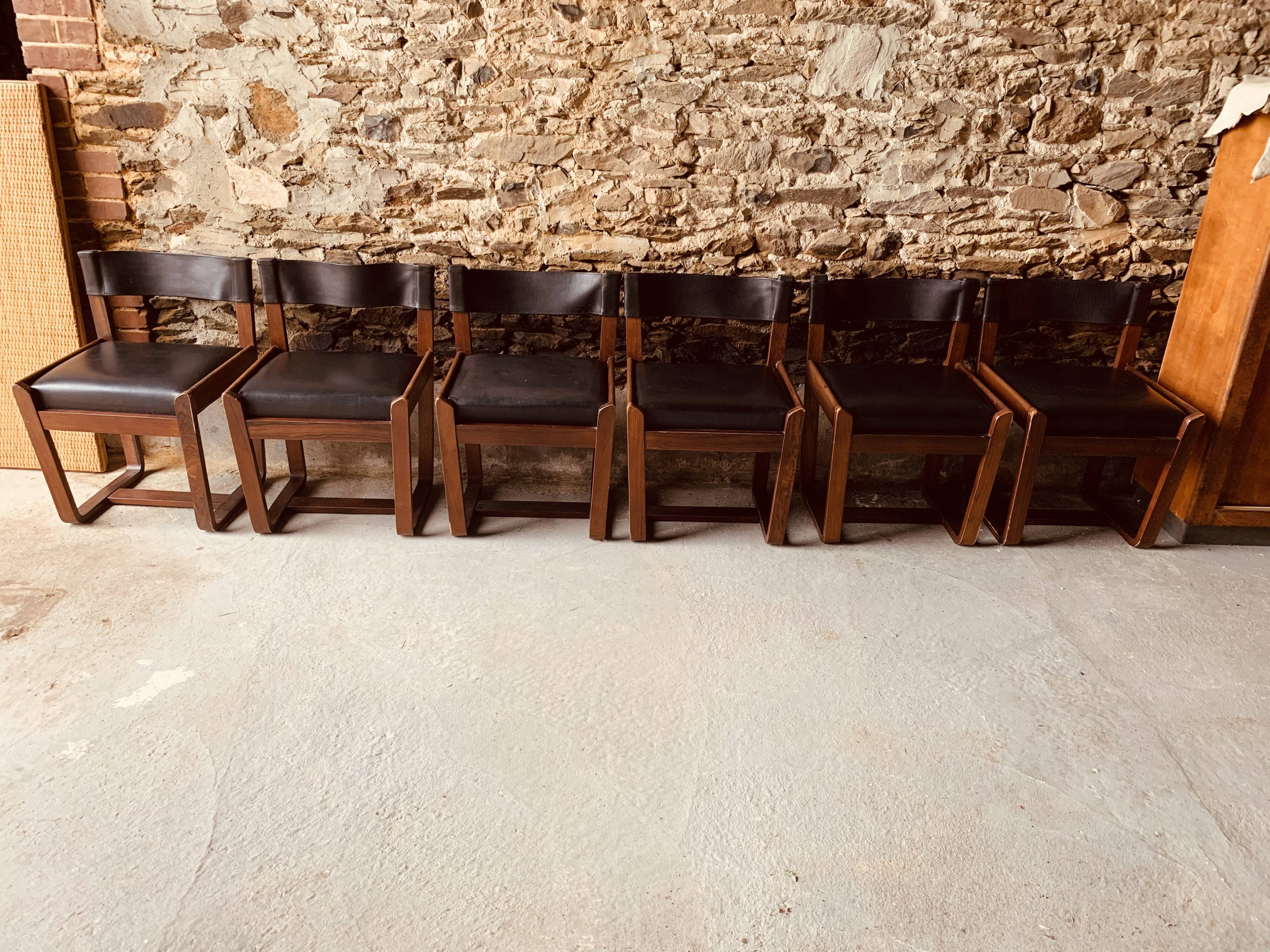 6 black chairs by Gunther Hoffstead for Uniflex - 1960's