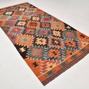 Geometric Pattern Multicolor Wool Kilim Rug, 192x256 Cm