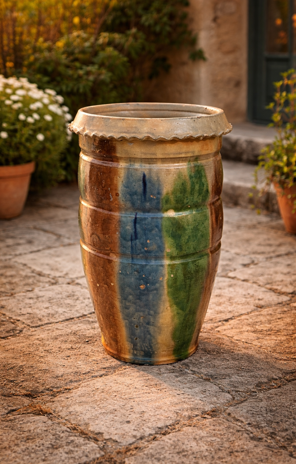 Large ancient glazed terracotta vase from southern France.