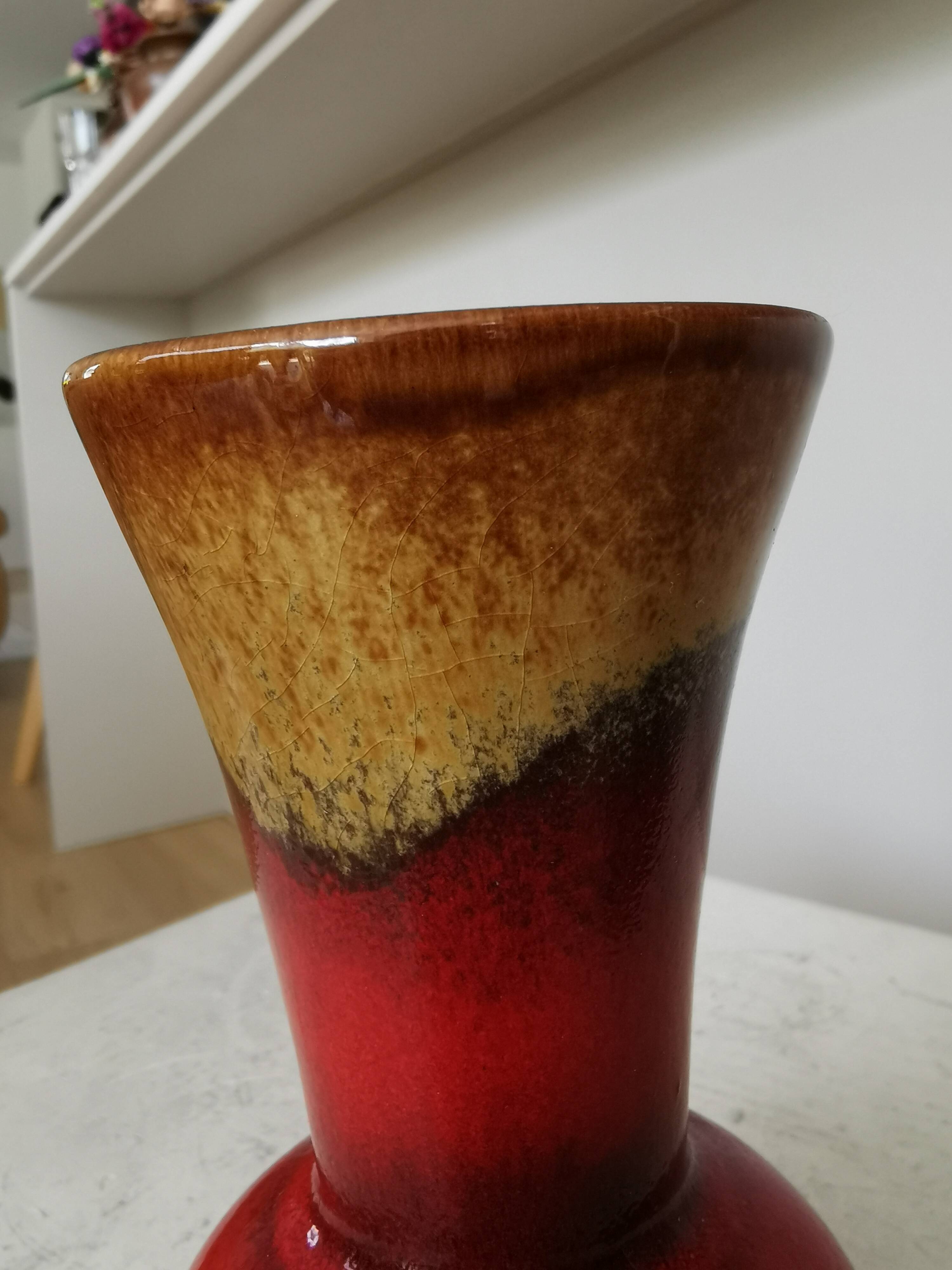 Vintage KIL Ceramic Vase: Red & Brown Lava Glaze, 1970s Yugoslavia
