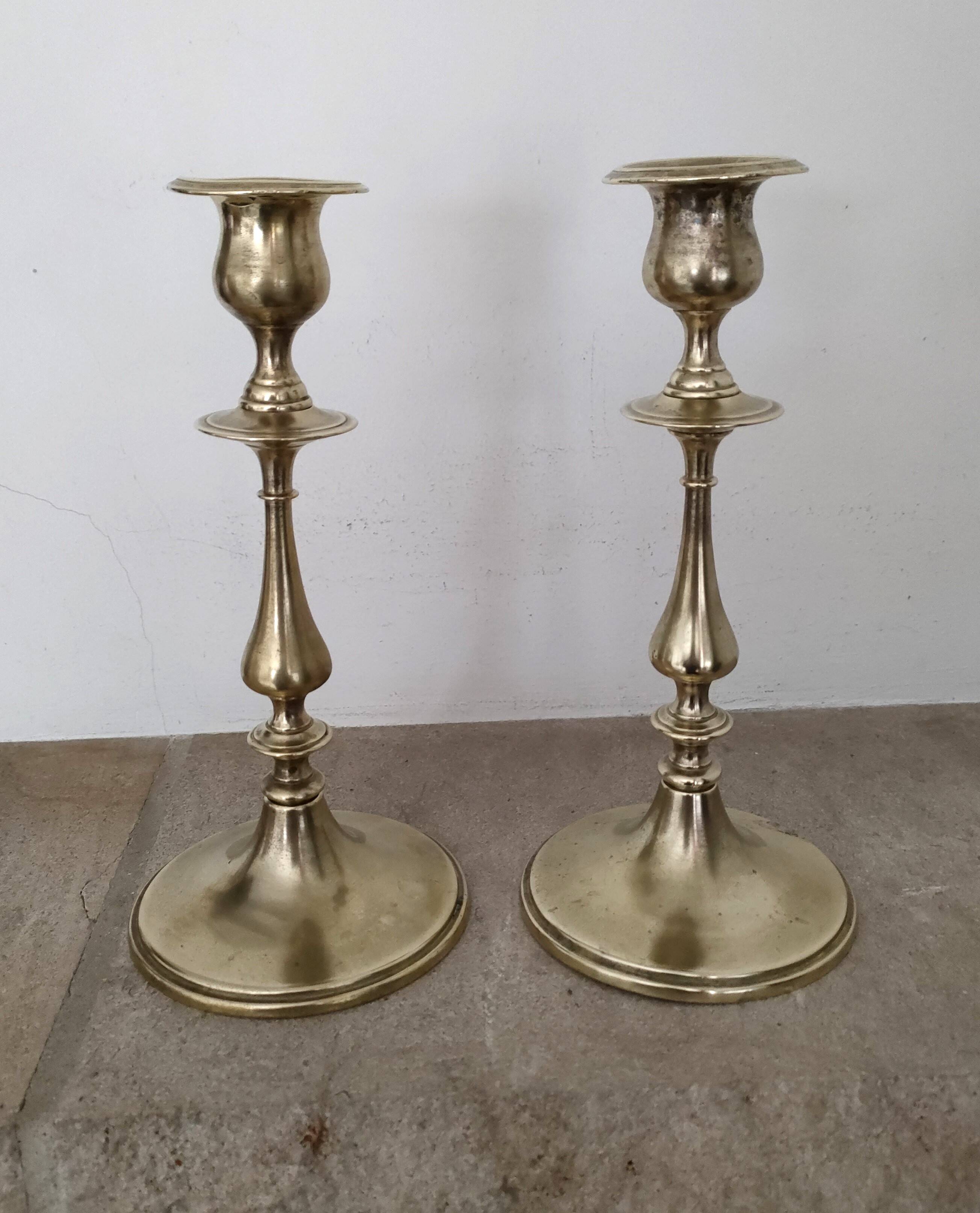 Pair of Toilet Candlesticks - Restoration Period - Early 19th Century - Brass