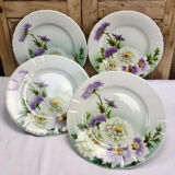 4 anciennes assiettes fleurs Luneville
