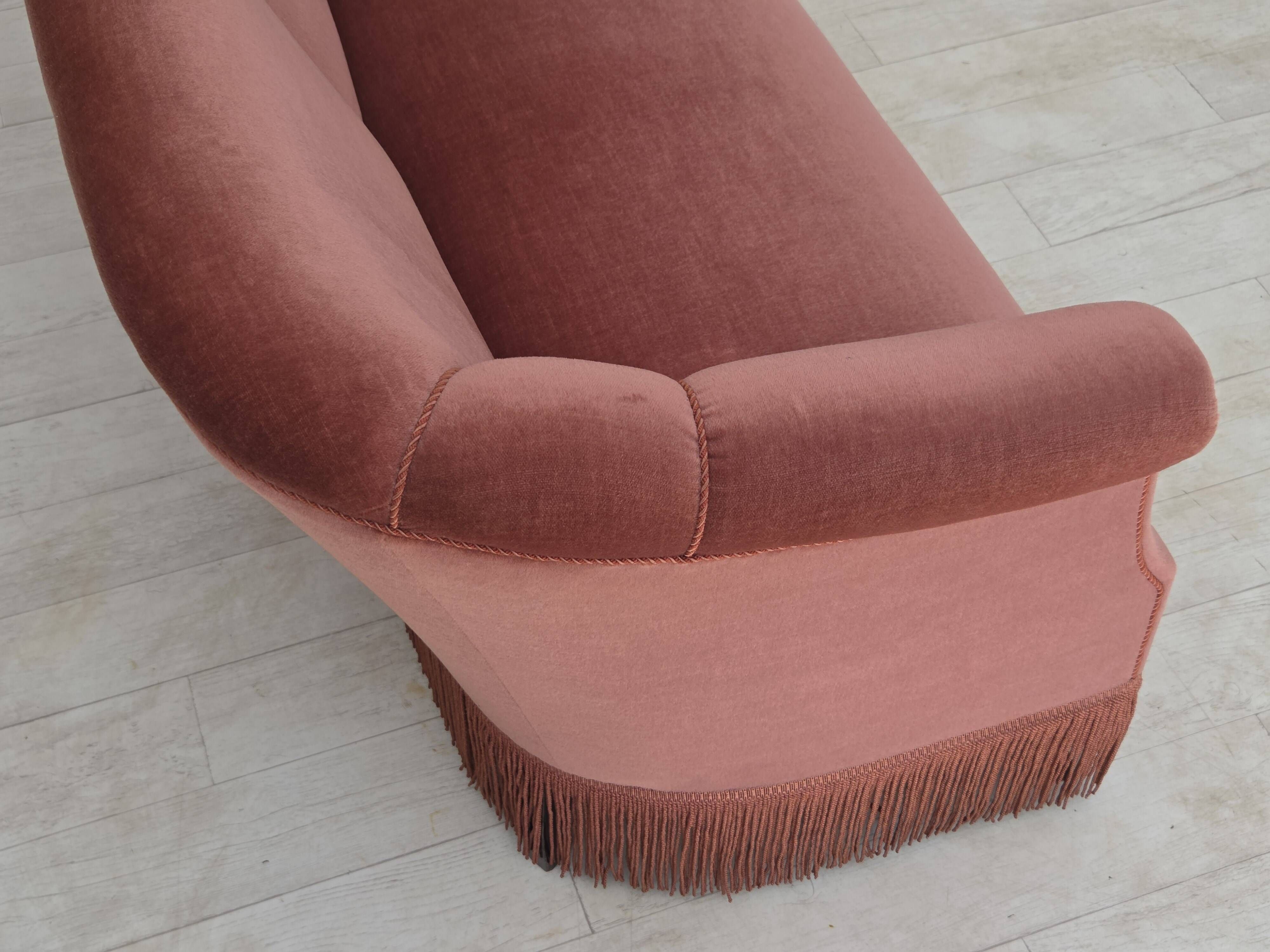 1960s, Danish 2-seater sofa, original pink furniture velour.