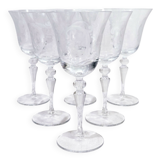 6 Monogrammed Wine Glasses C