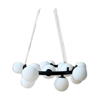 Designer LED metal chandelier with several magic glass balls