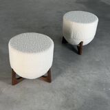 TOTEMO stools by FORME with ivory Dedar bouclé upholstery and walnut legs.