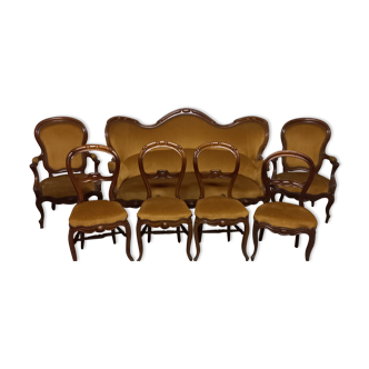 Louis Philippe period living room in walnut (7 pieces)