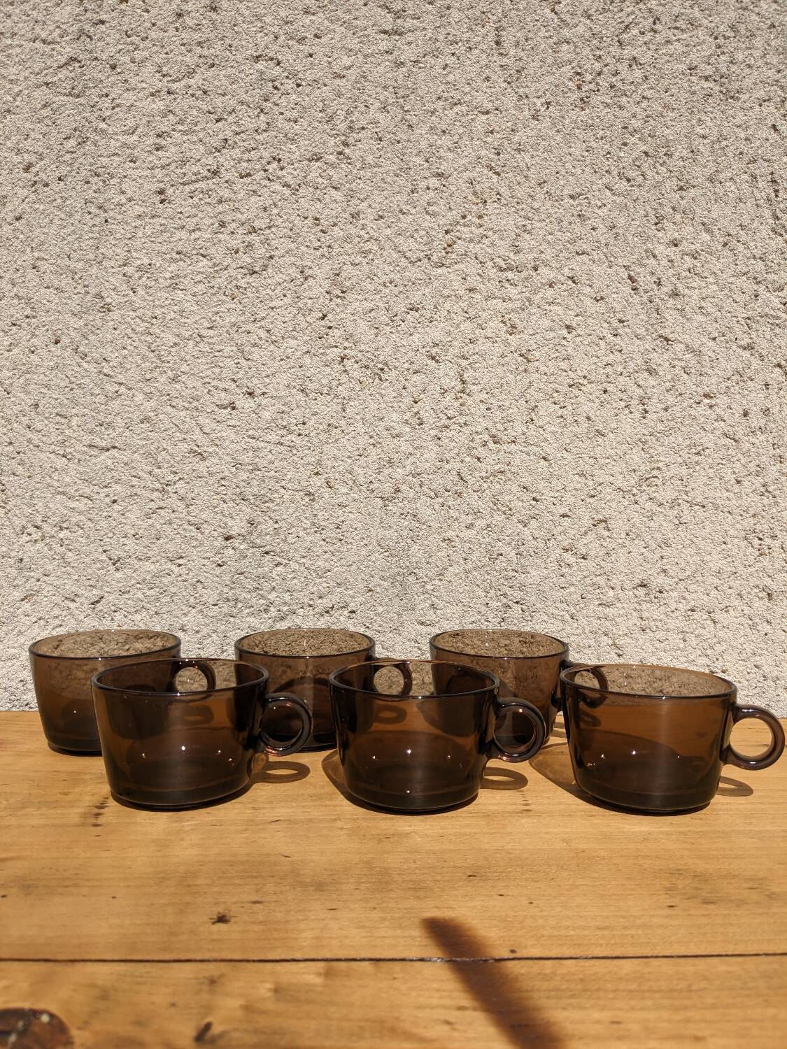 6 vintage smoked glass coffee cups