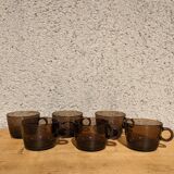 6 vintage smoked glass coffee cups
