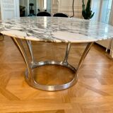 Vintage oval marble dining table by Michel Charron 1970 (possibility of selling it with 6