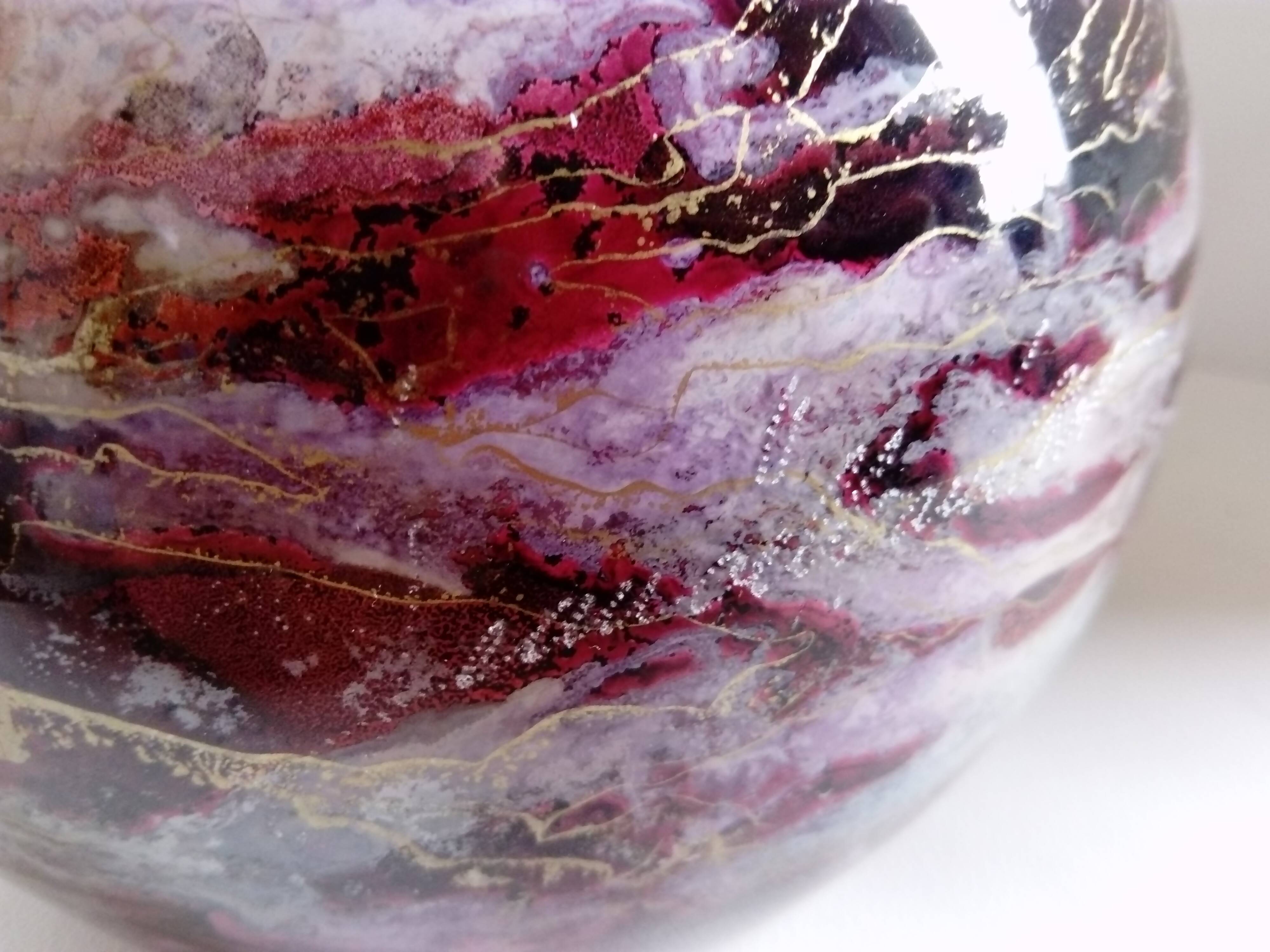 Lacquered glass ball vase by Jean Noel Bouillet