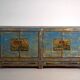 Old wooden entrance buffet in blue and yellow tones (circa 1920).