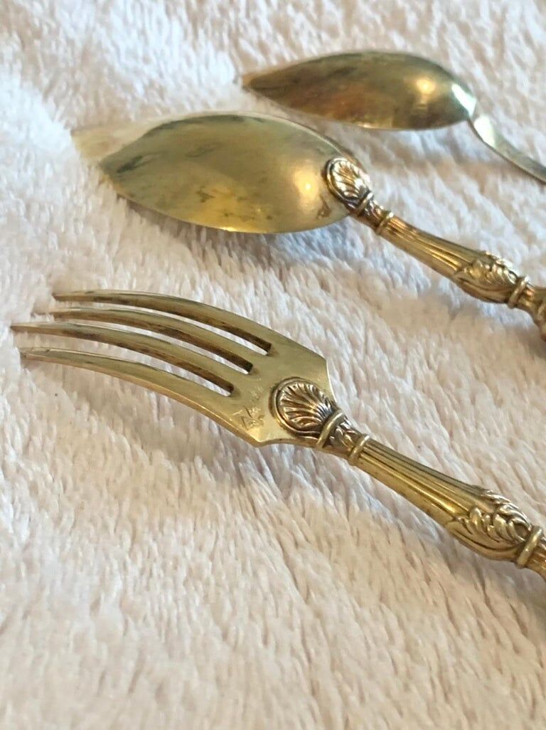 Golden cutlery in vermeil Style Louis XIV Period Napoleon III 19th century