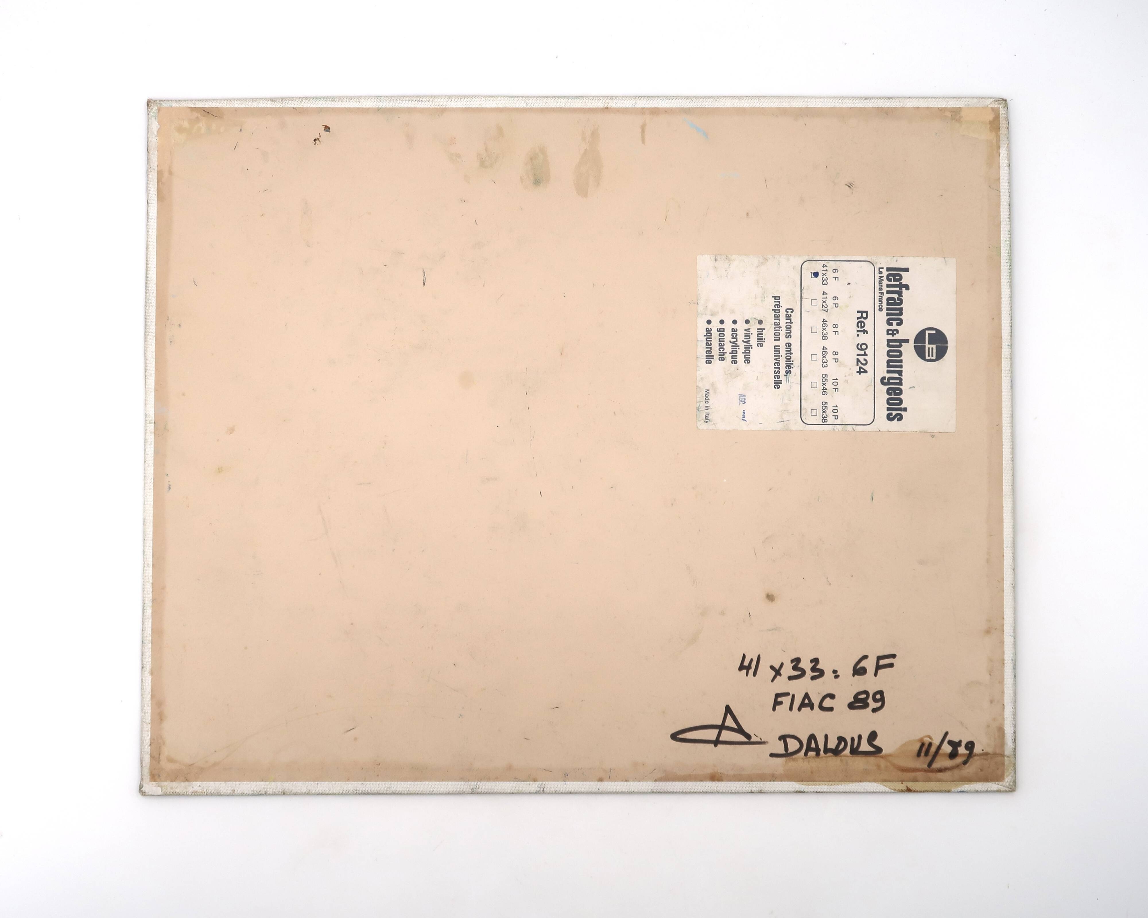 Tableau, abstract painting signed Dalous, 1989