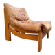 Vintage leather and pine lounge chair by Maison Regain, 1970s