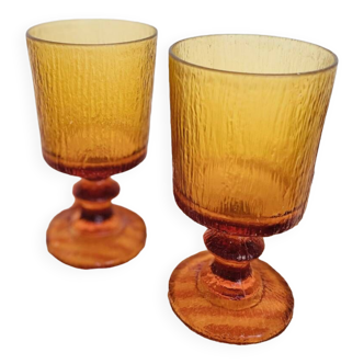 Set of 2 vintage stemware 70 amber glass