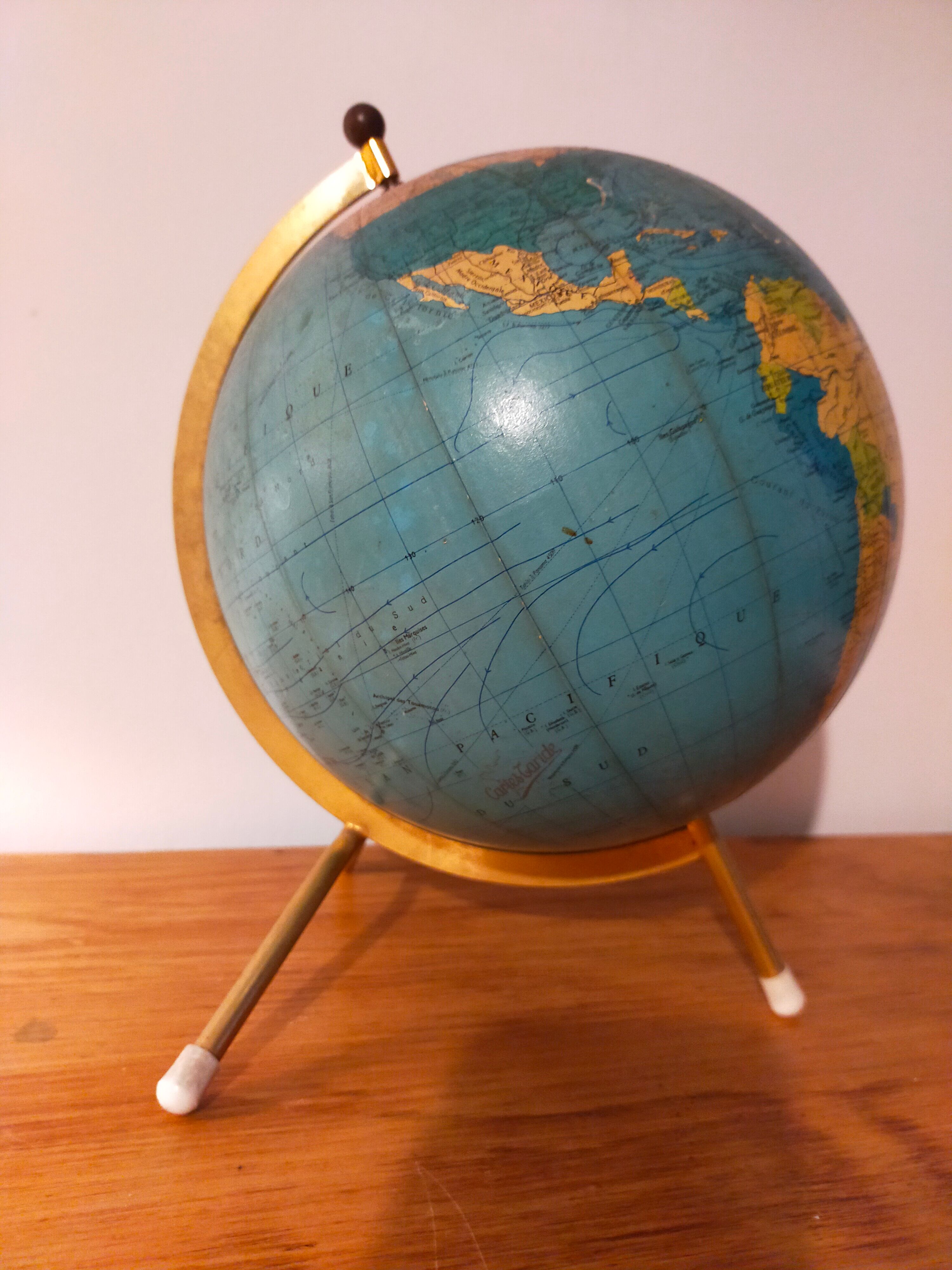 Vintage globe maps taride brass support 60s