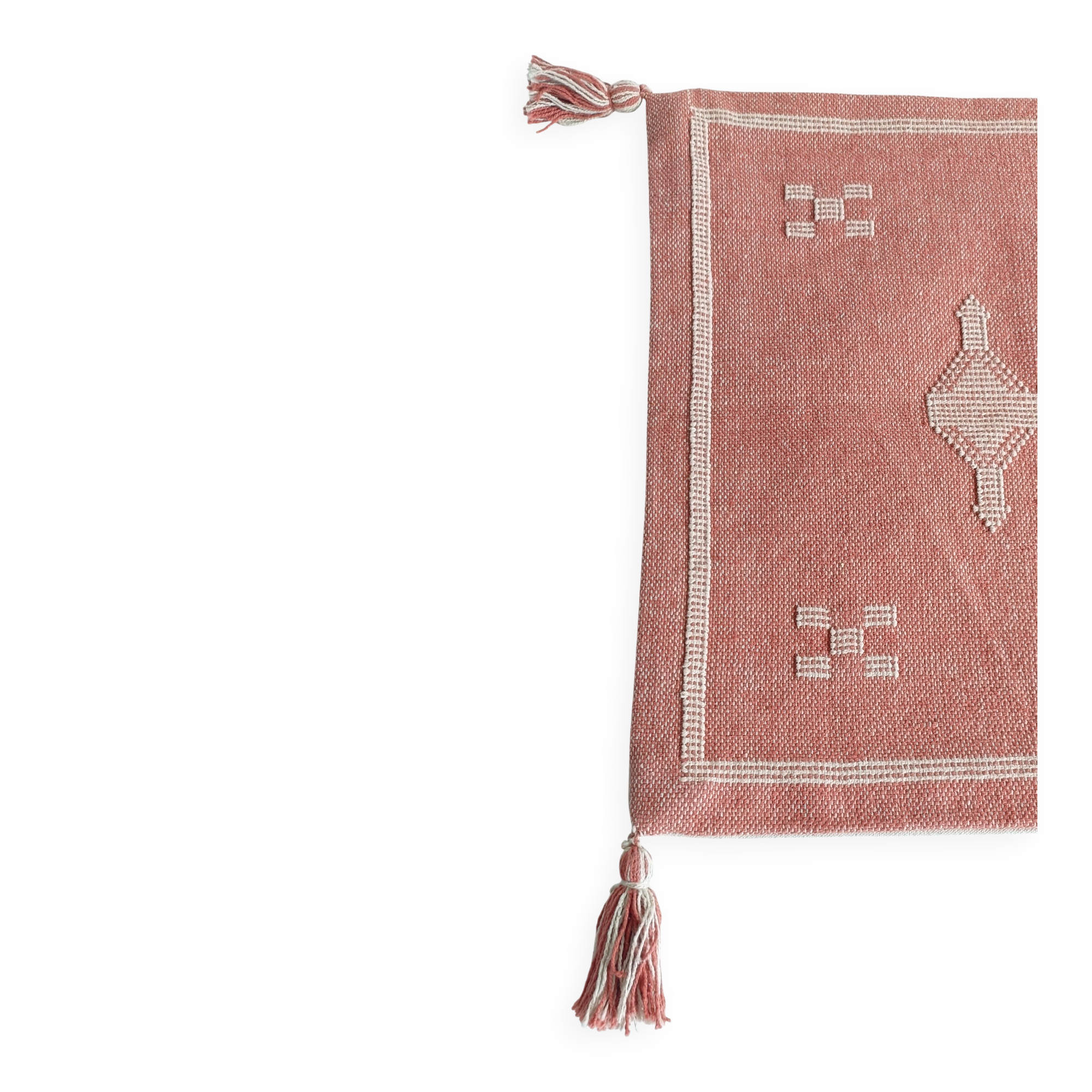 Coussin en lin marocain fait à la main, rose et crème, style mauresque, neuf