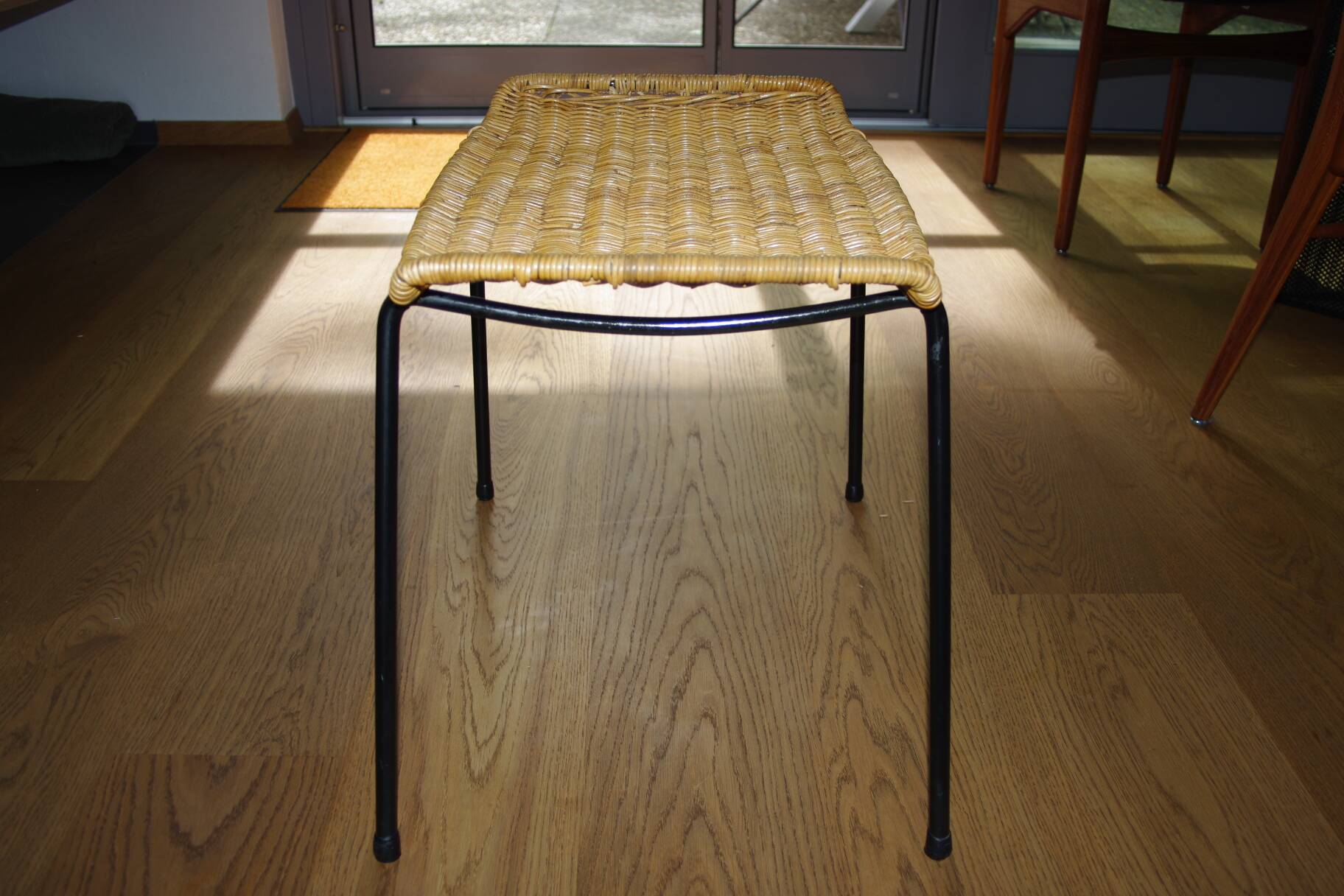 Vintage steel and woven wicker basketball stool by franco legler 1950s