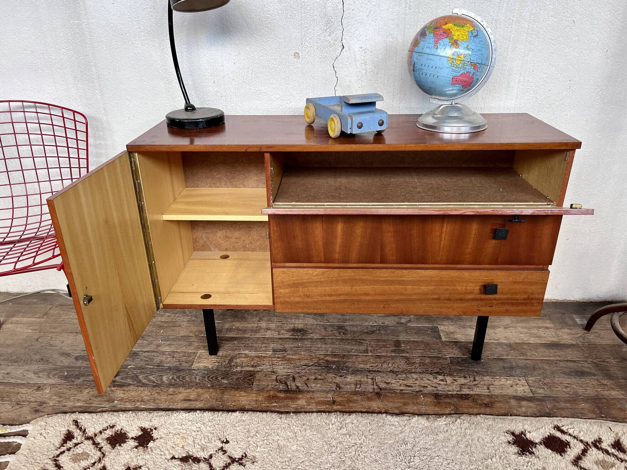TV/ hifi cabinet in a row vintage modernist French 1960 LEGRAND DESIGN