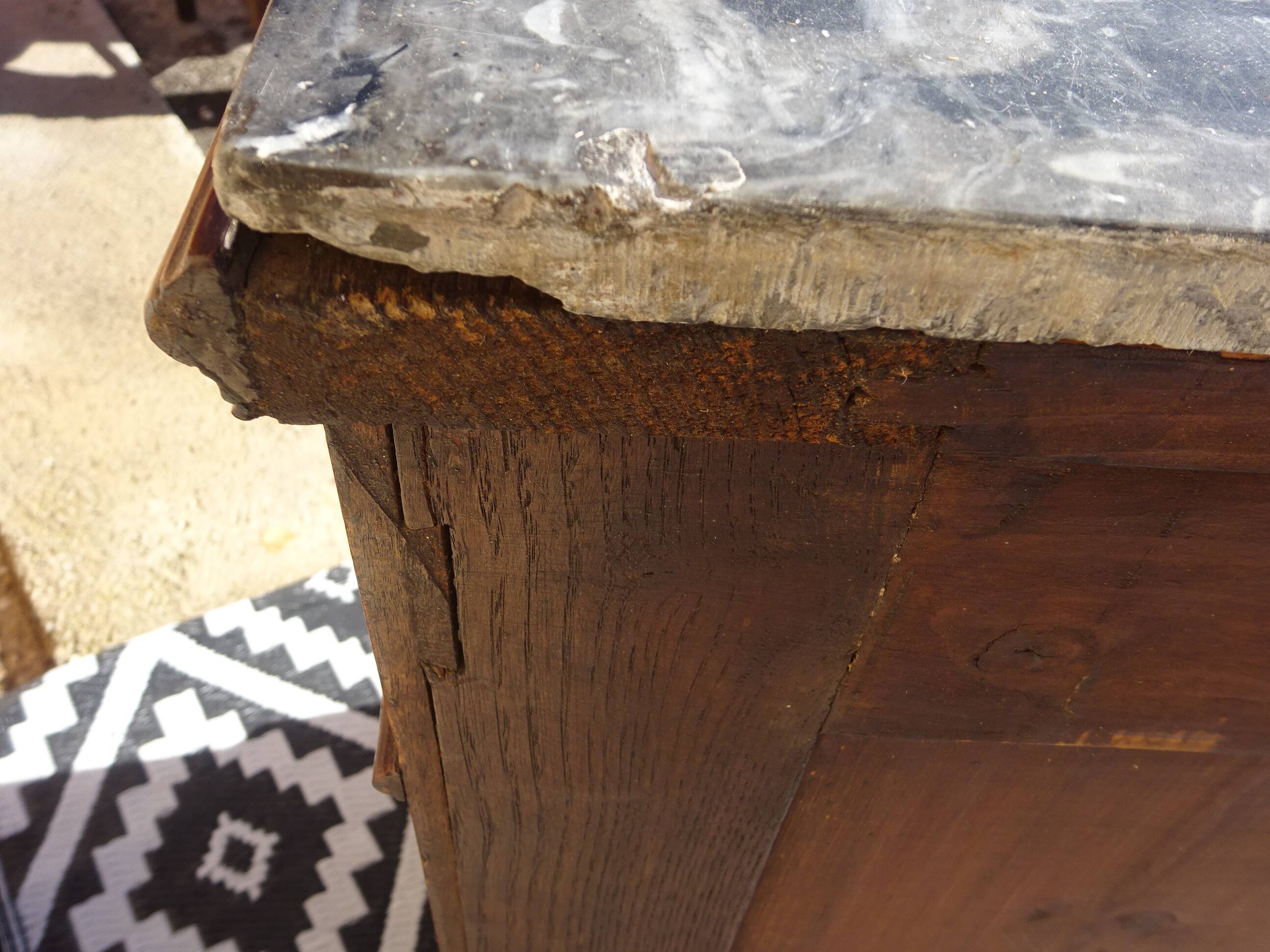 Walnut chest of drawers, black marble top