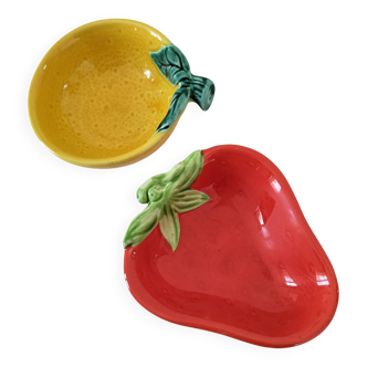 Set of vintage strawberry & lemon slipware bowls