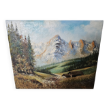 Painting - Oil on canvas View of the Ambérieu en Bugey mountain Signed Aimé Apul