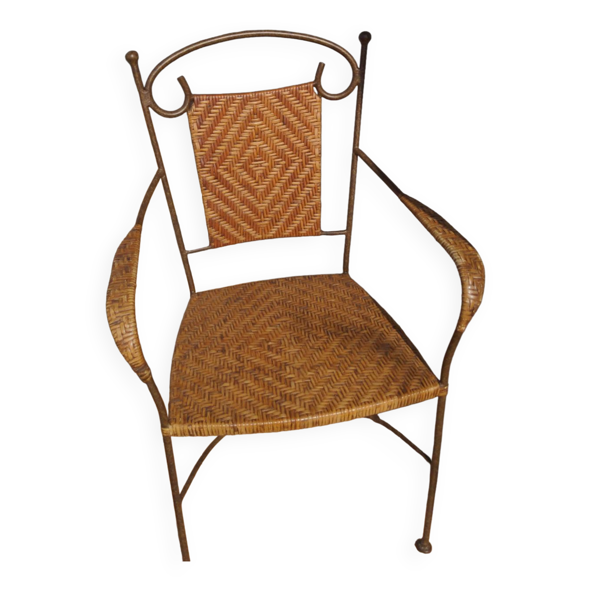 Wicker armchair and wrought iron