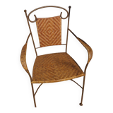Wicker armchair and wrought iron