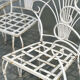 Rare exquisite set of six French peacock garden patio chairs, 1950s