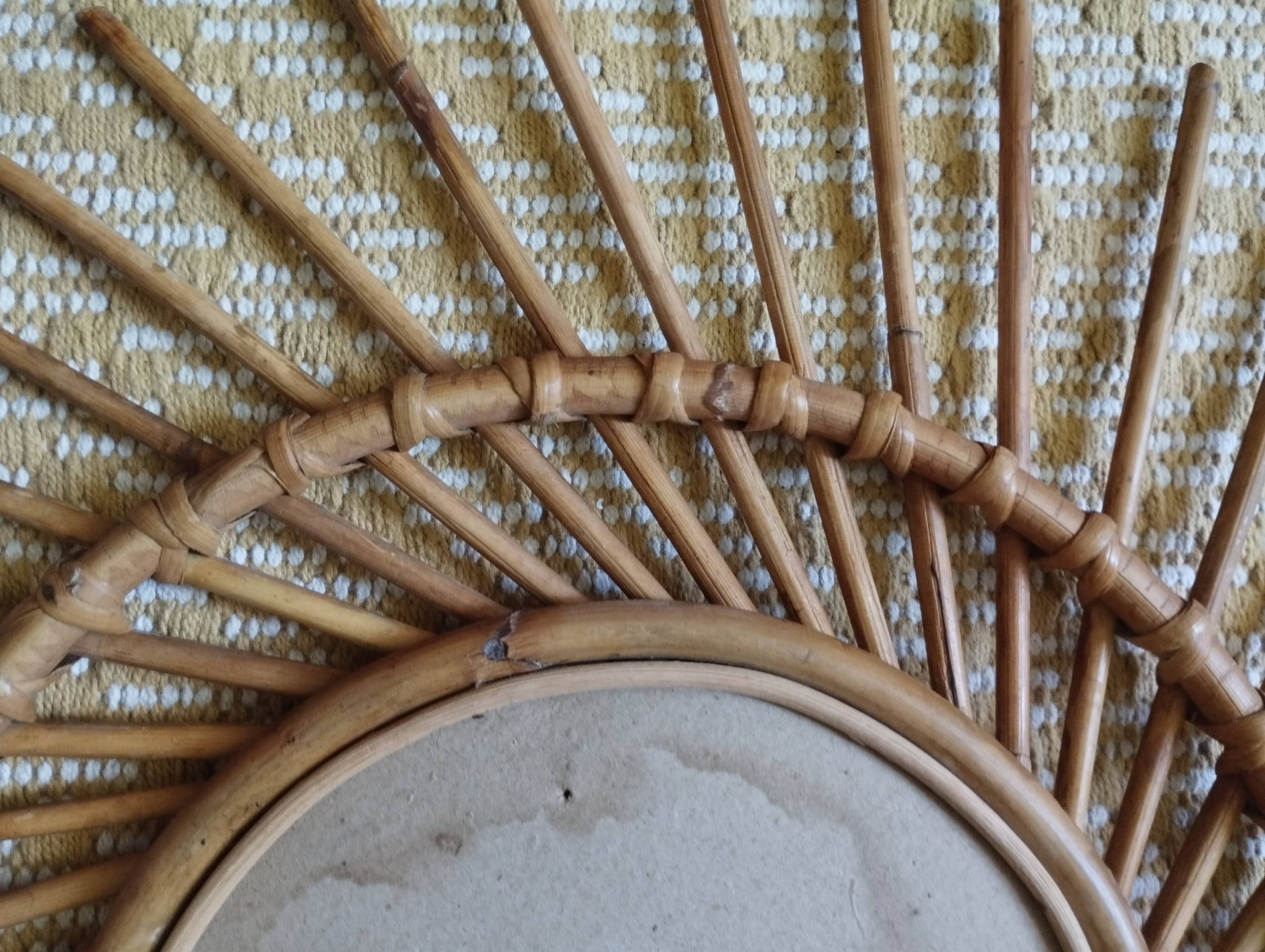 Large vintage bamboo and rattan sun mirror 53 cm in diameter