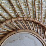 Large vintage bamboo and rattan sun mirror 53 cm in diameter