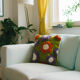 Handmade wool cushion cover purple flower 45 x 45 cm
